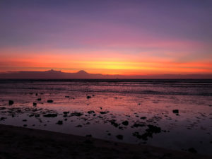 A simply beautiful sunset off the west side of Gili Trawangan. Mount Angung on Bali can be seen.